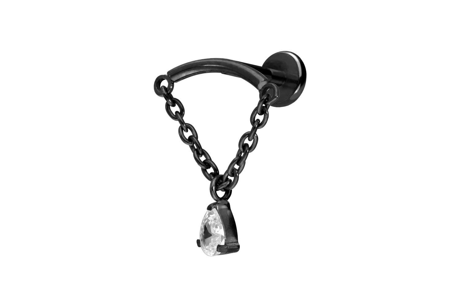 Titan Labret Piercing mit Push Fit BOGEN + KETTE + KRISTALLTROPFEN
